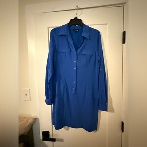 anissa kate blue dress V-Neck Drape Midi Dress With Front Slip
